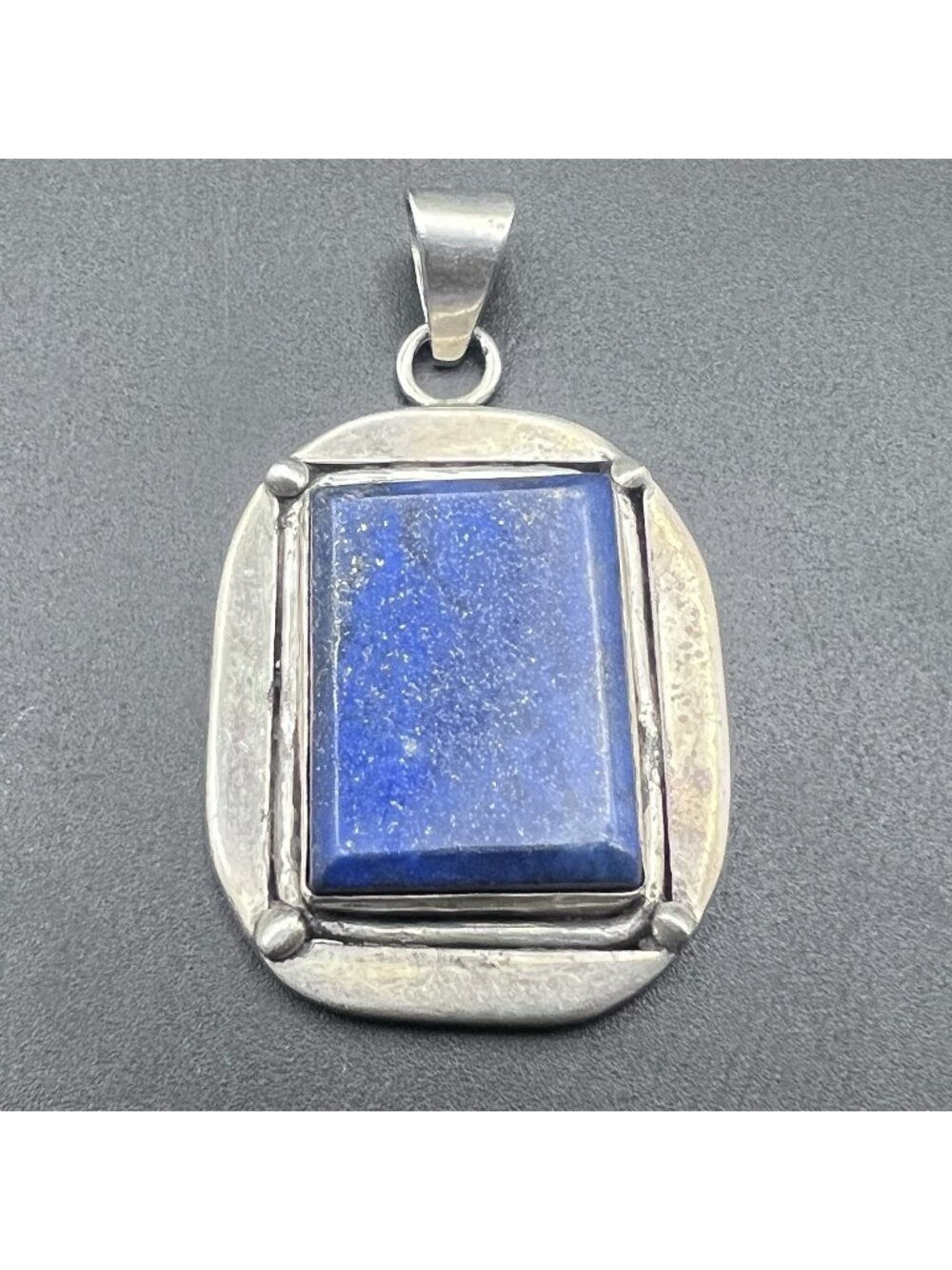 Vintage Sterling Silver Lapis Lazuli Modernist Geometric Pendant 11g 1.25"
